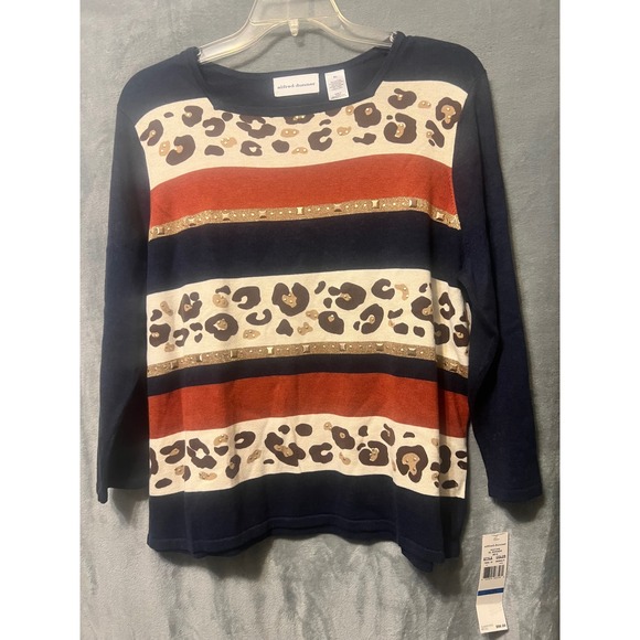 Alfred Dunner Sweaters - Alfred Dunner XL Leopard Stripe Embellished Knit Sweater Top 3/4 Sleeve NWT
